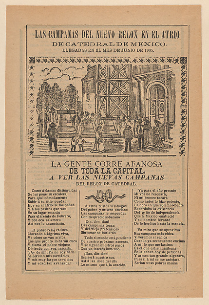 Broadsheet relating to the new clock installed in the cathedral in Mexico City in June 1905