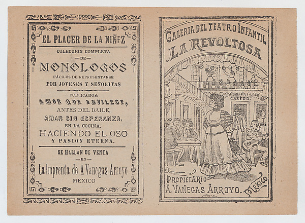Cover for 'La Revoltosa', a woman standing in the middle of a saloon surrounded by people playing games and music