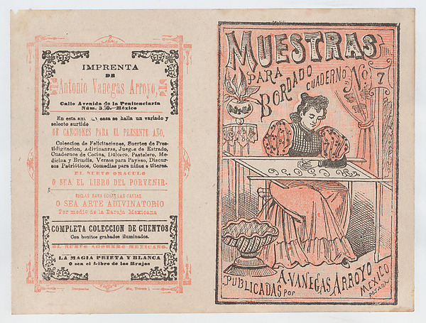 Cover for 'Muestras para Bordado', a woman embroidering