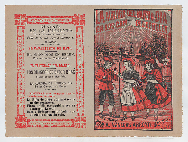 Cover for 'La Aurora del Nuevo Dia en los Campos de Belen', villagers holding shepherd's hooks and walking in the countryside