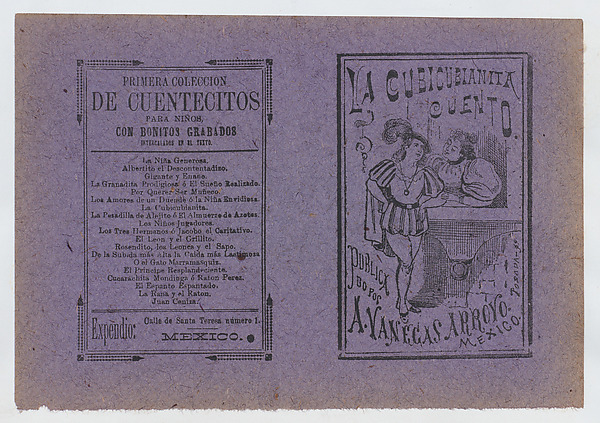 Cover for 'La Cubicubianita Cuento', a figure wearing a feathered hat leaning on a windowsill and talking to another woman