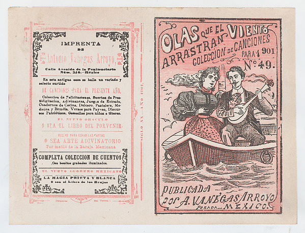 Cover for 'Olas que el Viento Arrastran para 1901', a man serenading a woman in a row boat