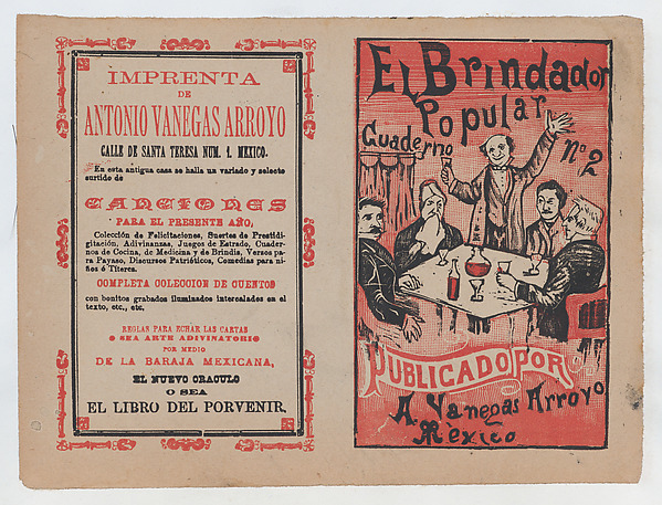 Cover for 'El Brindador Popular', a man raising a toast to a group of people seated around a table