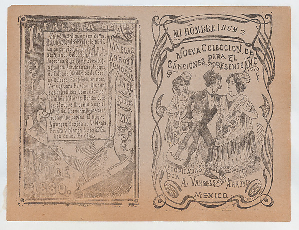 Cover for 'Nueva Coleccion de Canciones para el Presente Año', a man with a guitar placing his arm around a woman's shoulder while another woman watches them