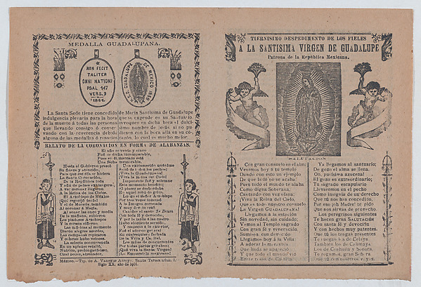 Broadsheet relating to the Virgin of Guadalupe who is shown flanked by angels by José Guadalupe Posada