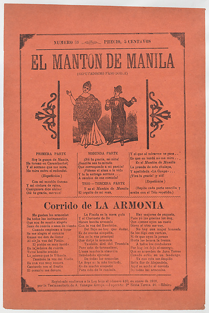 Broadsheet with songs for a two-step dance, a couple dancing