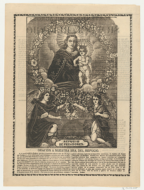 Broadsheet relating to Our Lady of Refuge with prayer by Anonymous