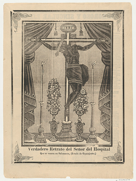 Broadsheet relating to Our Lord of the Hospital (Salamanca, Guanajuato) on a crucifix on an altar by Anonymous