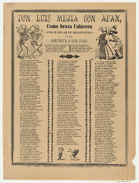 Broadsheet relating to Don Luis Mejia and Afan, a corrida (ballad) in the bottom section