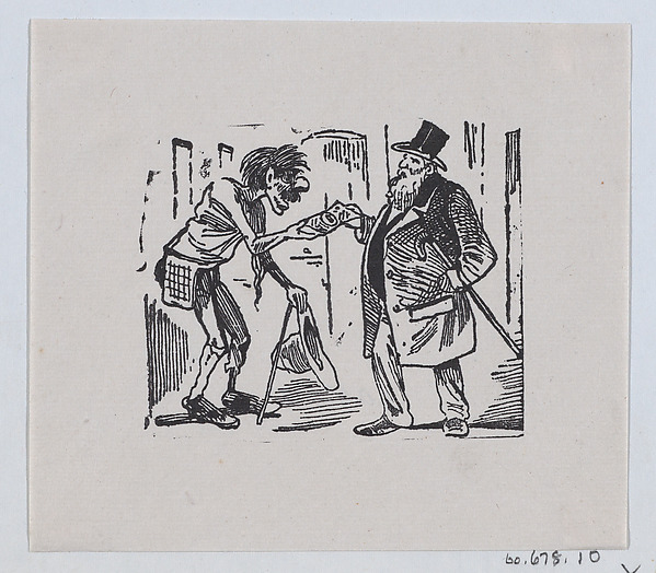 A rich man giving a beggar money