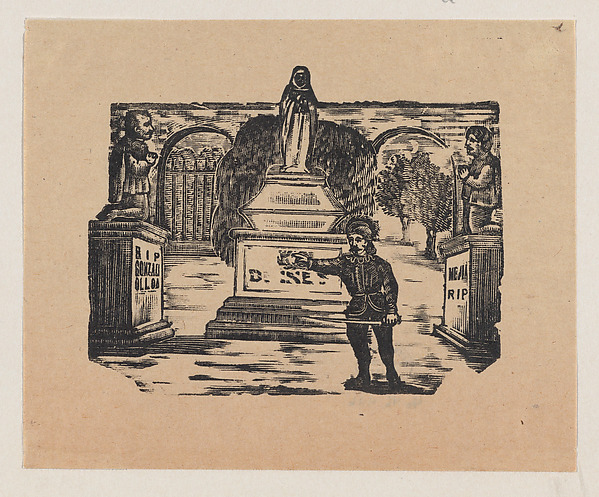 A man standing in front of three monuments