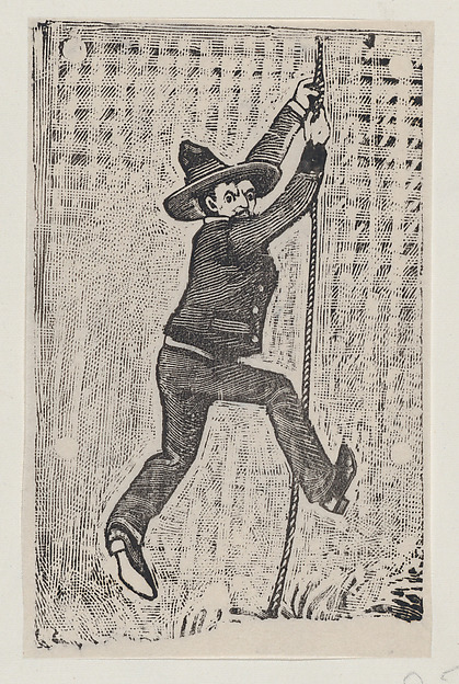 Jesús Bruno Martinez escaping from jail, from a broadside entitled 'La Fuga de Jesús Bruno Martinez de la Gárcel de Belen'
