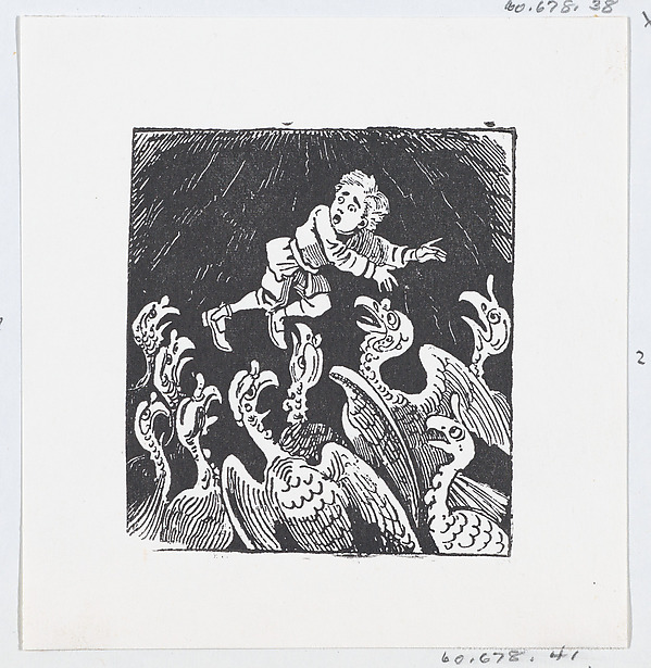 A small boy being fed to vultures, an illustration to 'The King and His Three Sons'