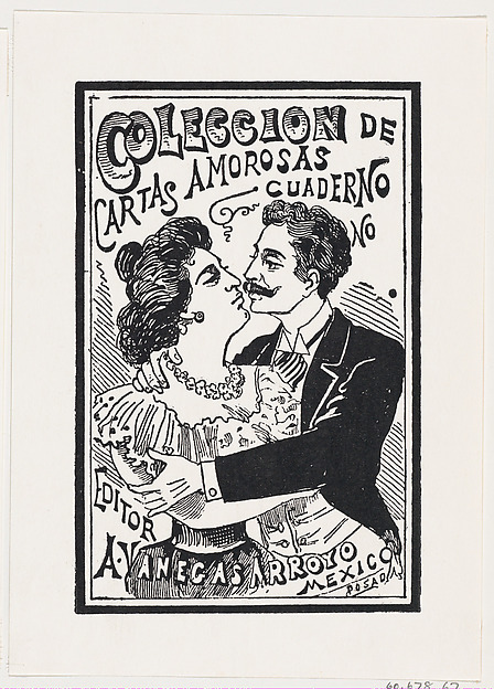 A couple in a passionate embrace, illustration for 'Coleccion de Cartas Amorosas,' edited by Antonio Vanegas Arroyo