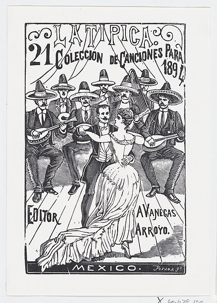 A couple dancing while a band plays music in the background, illustration for 'La Tipica,' published by Antonio Vanegas Arroyo