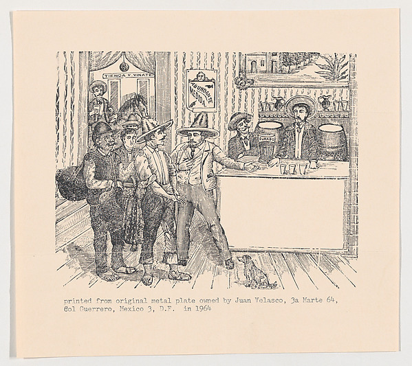 Men  in a tavern standing around a bar