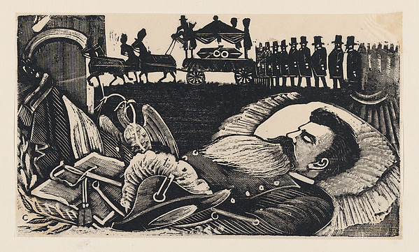 General Manuel González on his deathbed, from a broadside entitled 'Arrival at the capital of the body of General Manuel González'