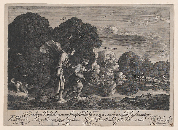 Tobias and the Angel (small plate) by Hendrick Goudt