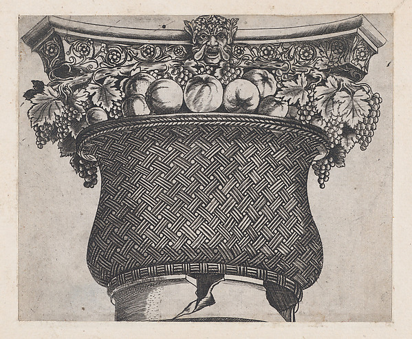 Basket capital with fruit and satyr head, from "Speculum Romanae Magnificentiae"