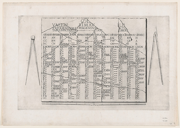 Speculum Romanae Magnificentiae: Tablet with Calendar from the Farnese Palace