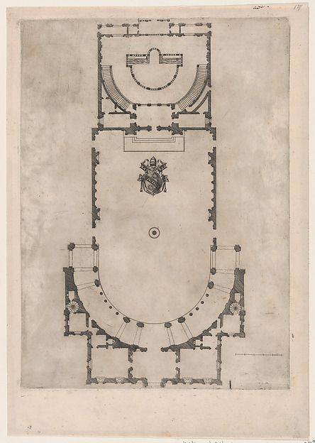 Speculum Romanae Magnificentiae: Ground plan of a building with the arms of Pope Julius III engraved at the center