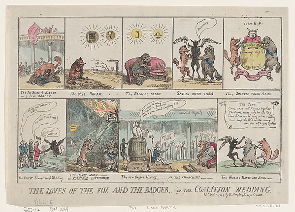 The Loves of the Fox and The Badger, or The Coalition Wedding. by Thomas Rowlandson, The Metropolitan Museum of Art