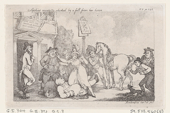 Sophia's Modesty Shocked by a Fall from her Horse, from "The History of Tom Jones, a Foundling"