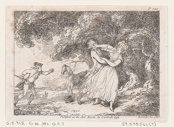 Joseph Hastens to Rescue Fanny from Imminent Danger, from "The Adventures of Joseph Andrews, and his friend Mr. Abraham Adams" by Thomas Rowlandson
