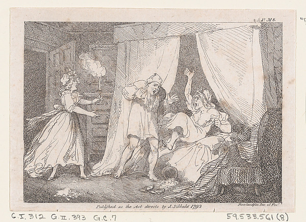 Parson Adams Discovered in a Suspicious Situation with Mrs. Slipslop, from "The Adventures of Joseph Andrews, and his friend Mr. Abraham Adams" by Thomas Rowlandson