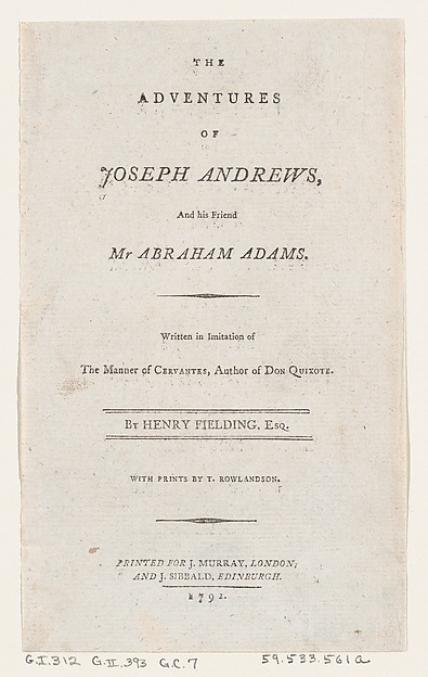 Title Page: "The Adventures of Joseph Andrews, and His Friend Mr. Abraham Adams" by Thomas Rowlandson