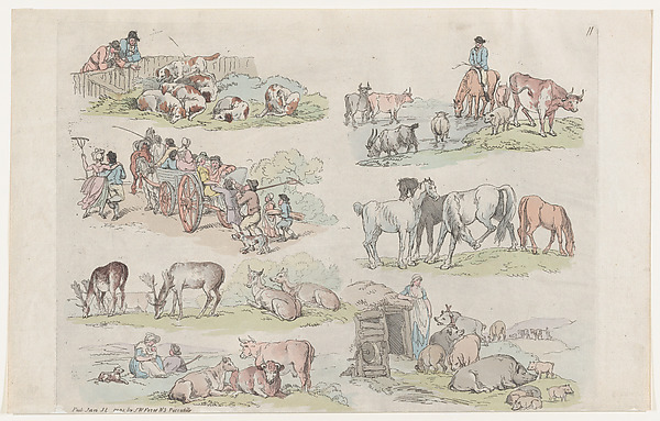 Plate 11, Outlines of Figures, Landscapes and Cattle...for the Use of Learners