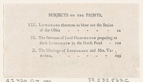 List of Plates VIII-X, from Tobias Smollett's "The Expedition of Humphry Clinker" (London, 1793), Vol. 1 by Thomas Rowlandson