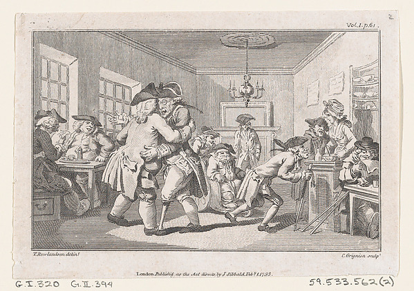 Men Dancing in a Coffee House, an illustration from Tobias Smollett's "The Expedition of Humphry Clinker" (London, 1793), Vol. 1 by Charles Grignion, I