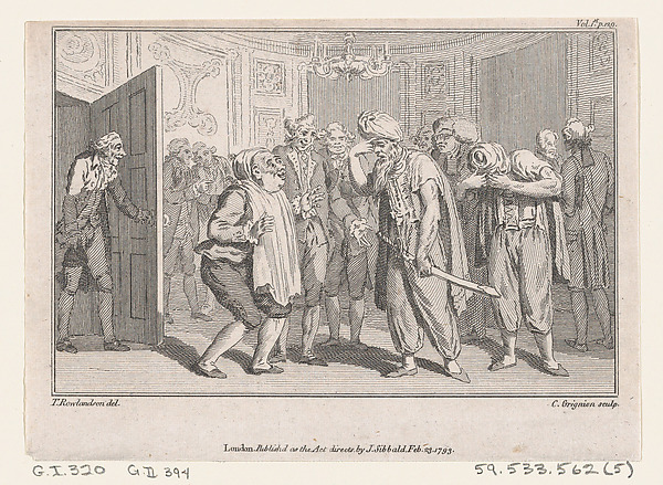 The Duke of N-'s Levée, an illustration from Tobias Smollett's "The Expedition of Humphry Clinker" (London, 1793), Vol. 1 by Charles Grignion, I