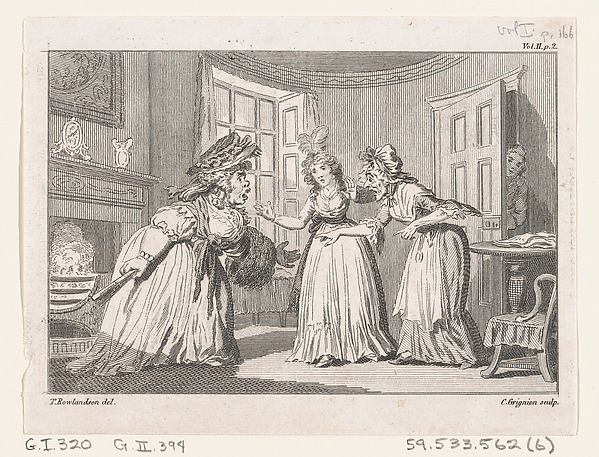 A Drawing Room Altercation, an illustration from Tobias Smollett's "The Expedition of Humphry Clinker" (London, 1793), Vol. 1 by Charles Grignion, I