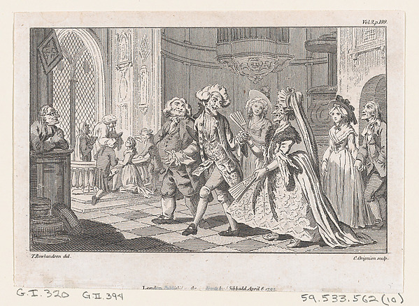 The Wedding of Lismahago and Tabitha, an illustration from Tobias Smollett's "The Expedition of Humphry Clinker" (London, 1793), Vol. 1. 1793 by Charles Grignion, I