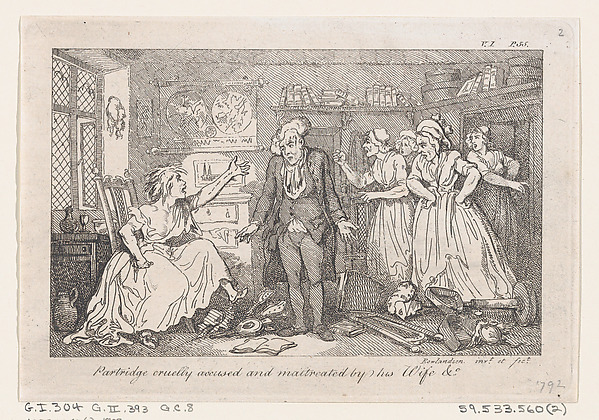 Partridge cruelly accused and maltreated by his Wife, from "The History of Tom Jones, a Foundling"