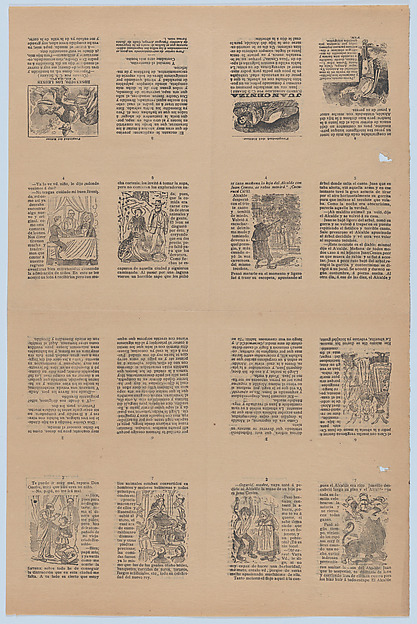 An uncut sheet printed on both sides with pages from 'Juan Ceniza' (cuento arreglado por C. S. Suarez) and 'Rosendito, los leones y el sapo' (cuento  por C. S. Suarez)