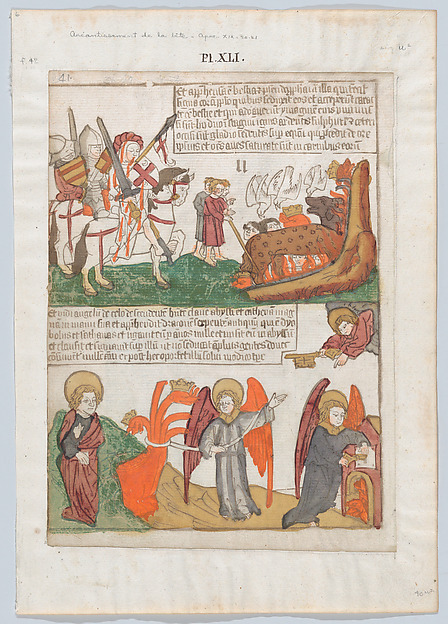 The Annihilation of the Beast; The Capture and Incarceration of the Beast from an Apocalypse blockbook, 2nd edition by Anonymous, Netherlandish, 15th century