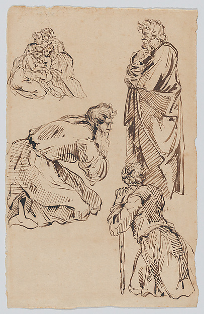 Figures from Raphael's Vatican Loggia (recto); Study of a Bearded Man (verso)