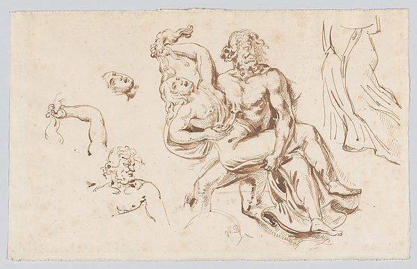 The Abduction of Theophane, after Bartoli (recto); Three Sketches of Theophane's Face (verso)