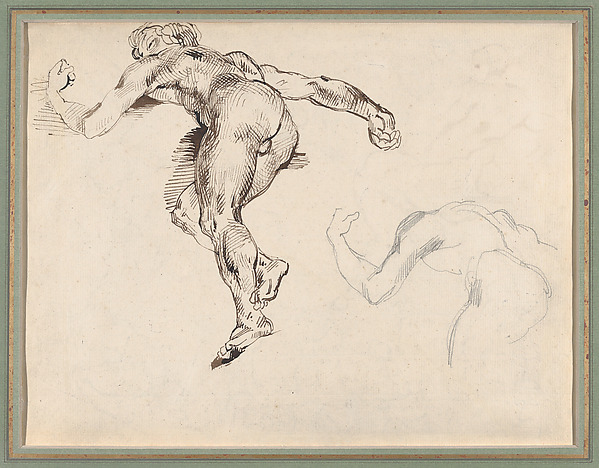 Two Studies of a Reclining Male Nude, after Gericault (recto); Figure Studies after Rubens's “Fall of the Damned” (verso)