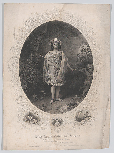 Miss Lizzie Weston as Oberon: "And Maidens call it, love in idleness. Fetch me that flower" (Midsummer Night's Dream, Act 2, Scene 2)