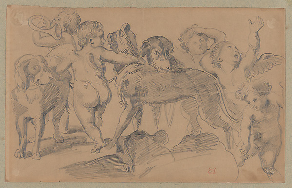 Study of Putti with Dogs, after Rubens(?)