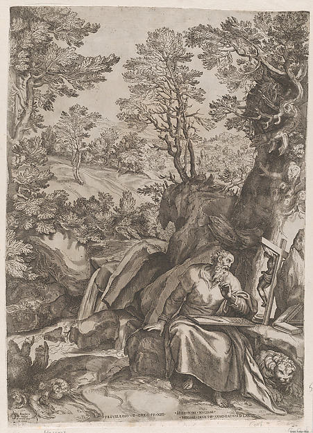 St Jerome Translating the Bible in the Wilderness by Cornelis Cort