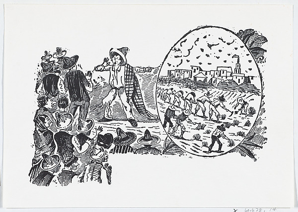 A man warning townspeople about what could happen to them from a broadside entitled 'Deportados a las Islas Marias'