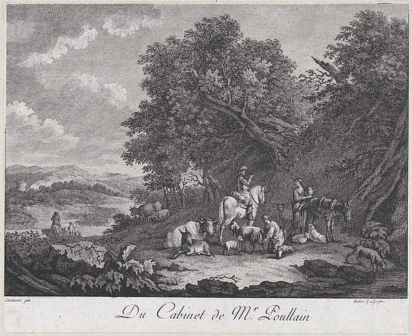 Man on Horseback Speaks to Two Shepherdess