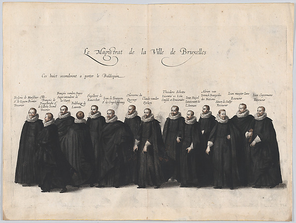 Plate 63: The magistrates of the city of Brussels marching in the funeral procession of Archduke Albert of Austria; from 'Pompa Funebris ... Alberti Pii'
