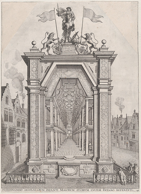 Plate 40: Design for festival architecture honoring the Spanish Prince Ferdinand's triumphal entry into the city of Ghent, January 28, 1635; from Guillielmus Becanus's 'Serenissimi Principis Ferdinandi, Hispaniarum Infantis...'