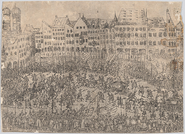 How one entered the church (Folgt wie man zur Kirchen gangen), from a series depicting the wedding of Wolfgang Wilhelm, Duke of Pfalz-Neuberg, Pfalzgraf, and Magdalena, Duchess of Bavaria, in Munich, 1613 (Plate 4)